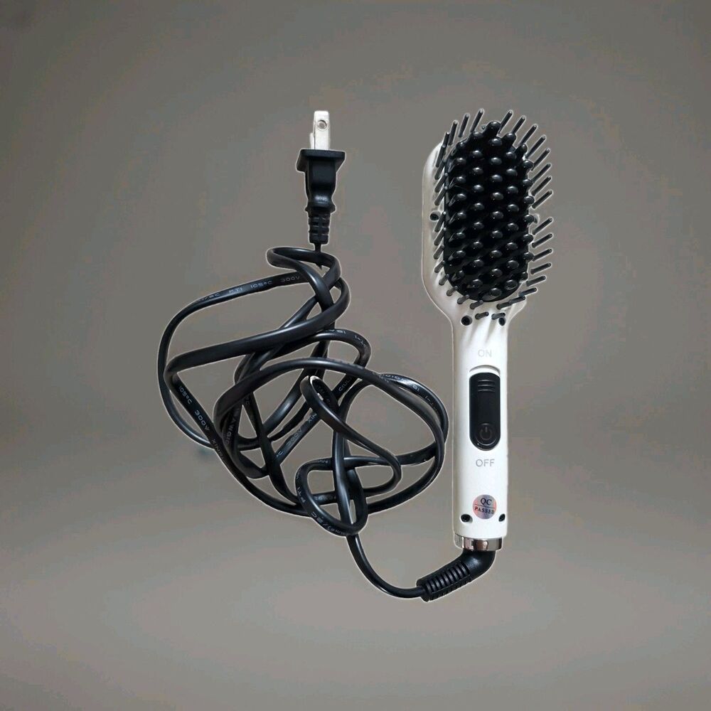Eva NYC Mini Straightening Brush Healthy Heat Thermal White Travel Tested Cord